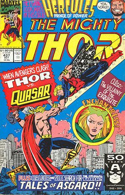 couverture, jaquette Thor 437  - Clash with Quasar! or When Titans Kvetch!Issues V1 (1966 à 1996) (Marvel) Comics