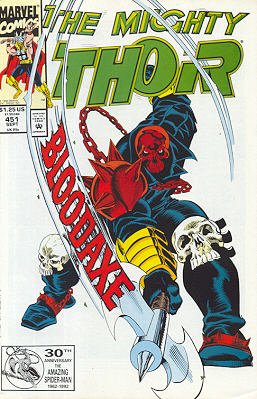 couverture, jaquette Thor 451  - Beware the Bloodaxe!Issues V1 (1966 à 1996) (Marvel) Comics