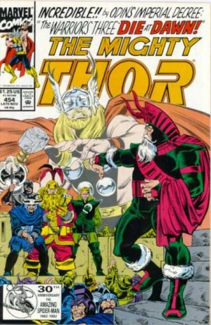 couverture, jaquette Thor 454  - The Warriors Three Die At Dawn!Issues V1 (1966 à 1996) (Marvel) Comics