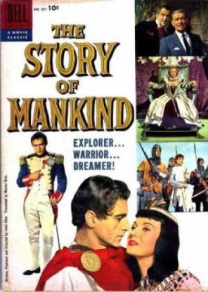 Four Color Comics 851 - The Story of Mankind, Based on the book by Hendrick van Loon, Picture cover Features scenes and stars from the movie directed by Irwin Allen