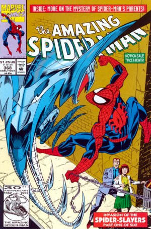 couverture, jaquette The Amazing Spider-Man 368  - Invasion of the Spider-Slayers, Part 1: On Razored WingsIssues V1 (1963 - 1998) (Marvel) Comics
